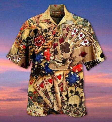 Gabling Poker Fire Skull Hawaiian Shirt