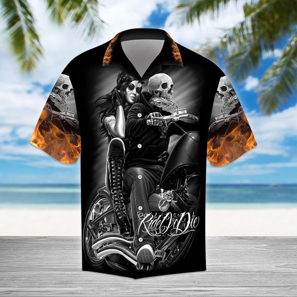 Gangster Skull Biker Ride Or Die Motorcycles Racing Gothic Hawaiian Shirt