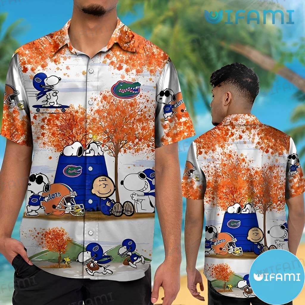 Gators Hawaiian Shirt Charlie Snoopy Woodstock Fall Tree Florida Gators Gift