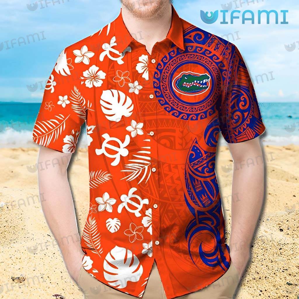 Gators Hawaiian Shirt Polynesian Pattern Turtle Tropical Leaf Florida Gators Gift