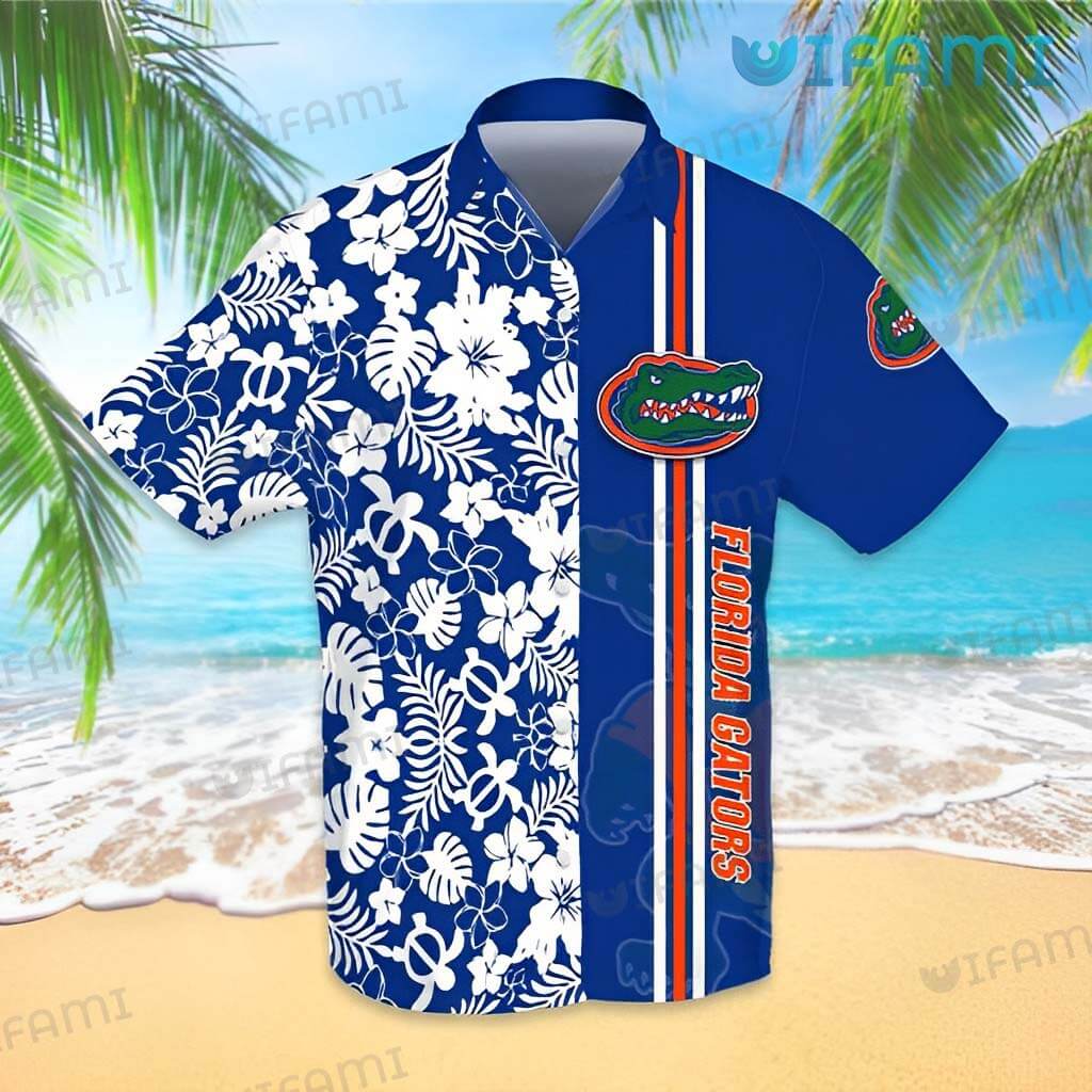 Gators Hawaiian Shirt White Turtle Flower Logo Florida Gators Gift