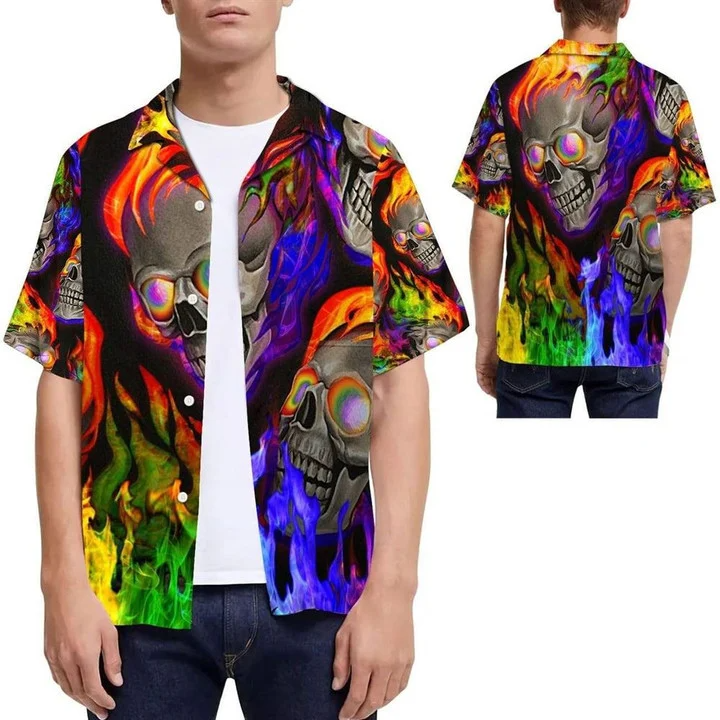 Gay Hawaiian Shirts Beach Shirt Lgbt Pride Rainbow Flame Skull Hawaii Shirt