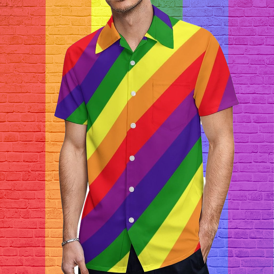 Gay Pride Lgbtq Rainbow Colors Striped Hawaiian Vintage Shirt