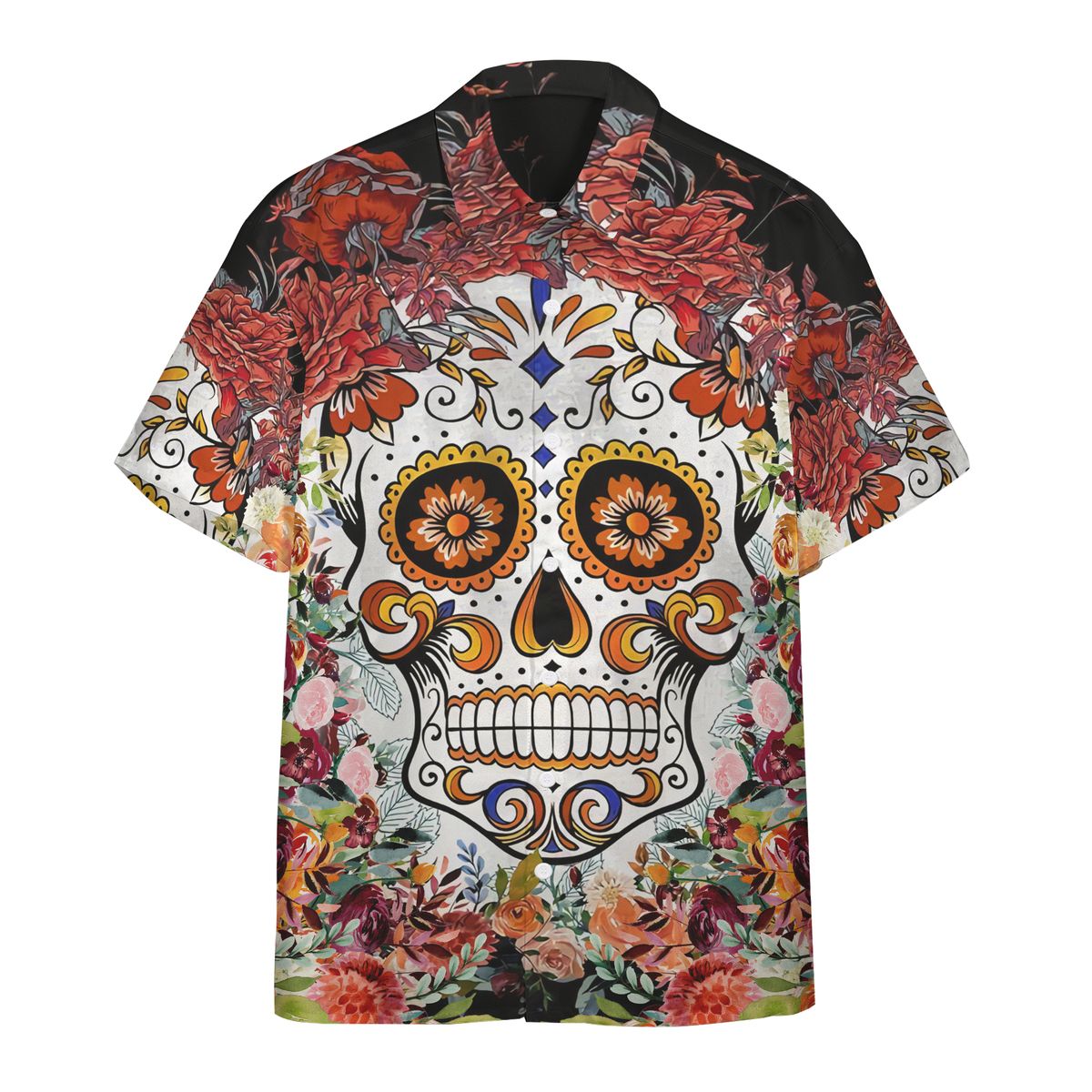 Gearhumans 3d Day Of The Dead Sugar Skull Roses Custom Hawaiian Shirt