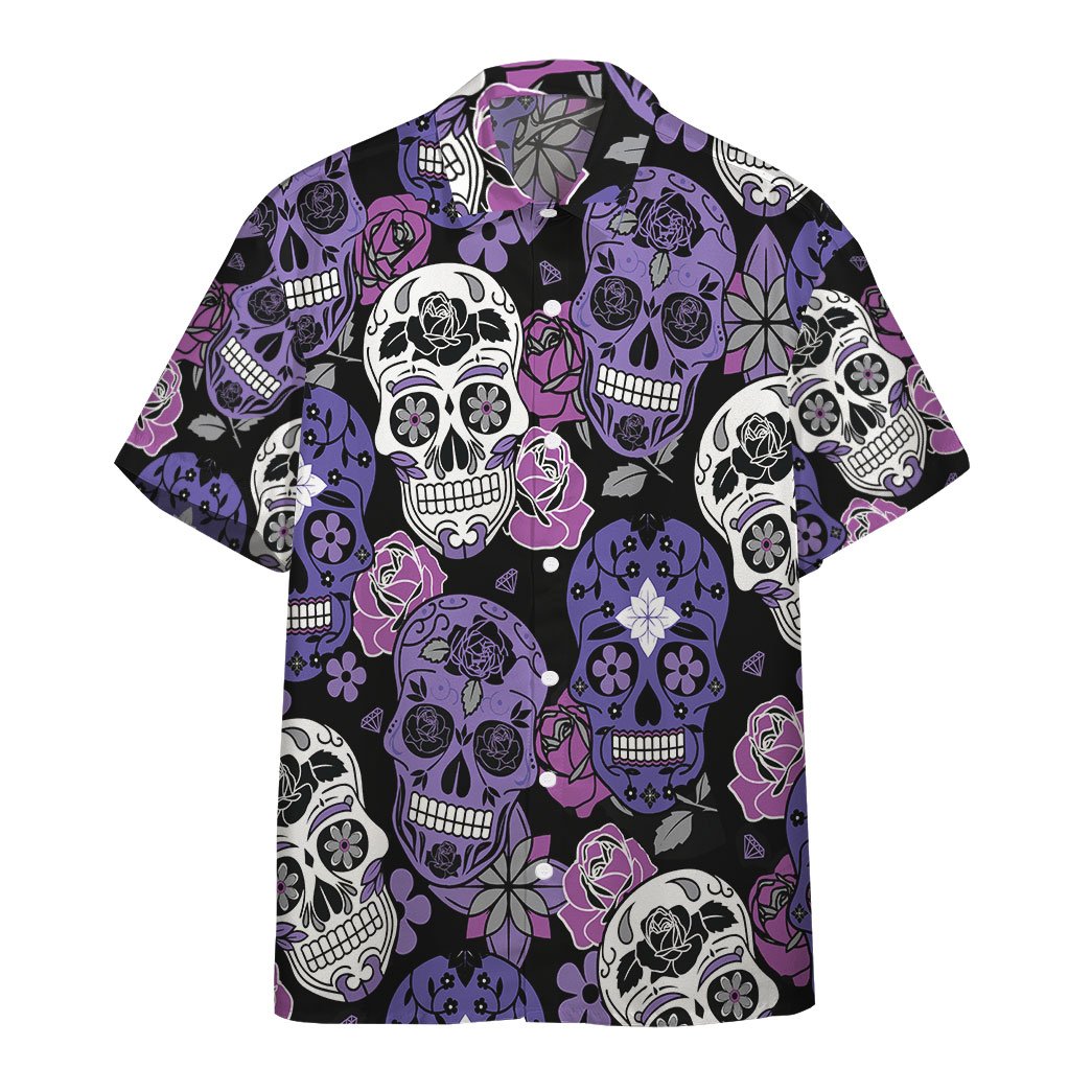 Gearhumans 3d Purple Sugar Skulls Hawaiian Custom Short Sleeve Shirt