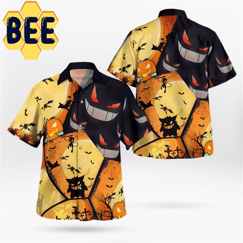 Gengar Pokemon Print Hawaiian Shirt For Halloween-1