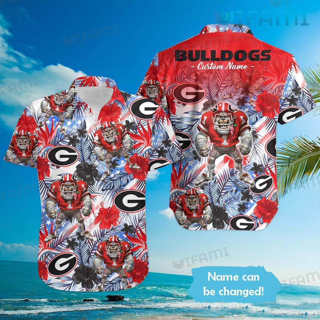 Georgia Bulldogs Hawaiian Shirt Mascot Tropical Plants Ga Football Gift