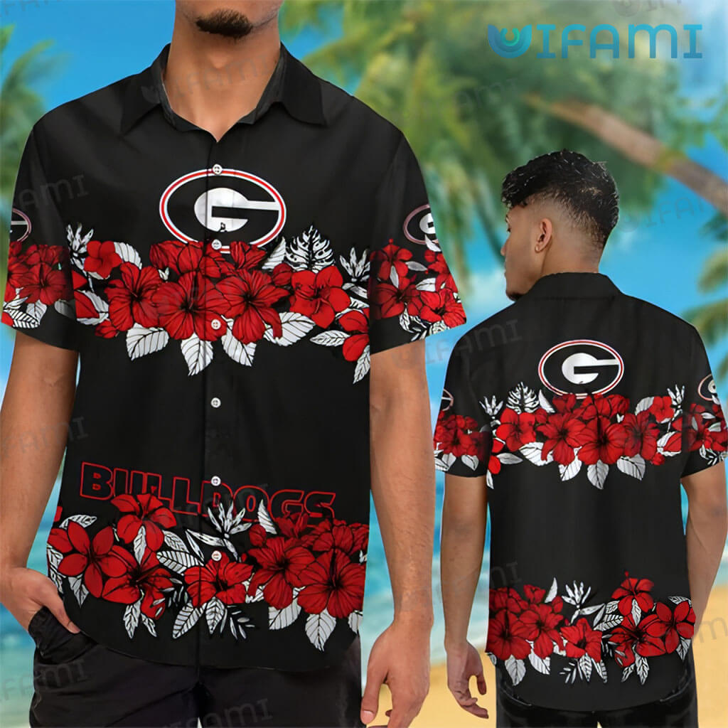 Georgia Bulldogs Hawaiian Shirt Red Hibiscus Ga Football Gift