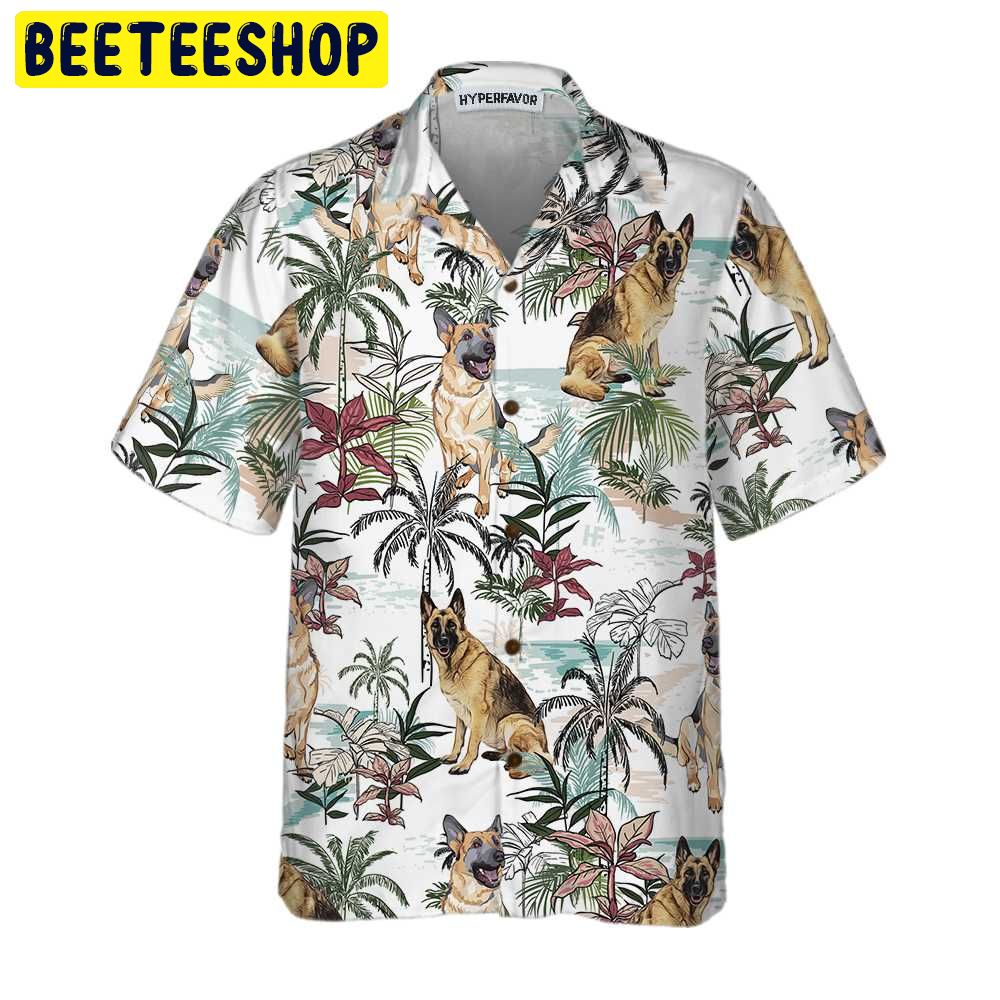 German Sheperd Summer Tropical Pattern Trending Hawaiian Shirt-1