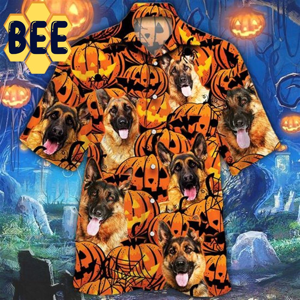 German Shepherd Dog Lover Pumpkins Halloween Hawaiian Shirt-1