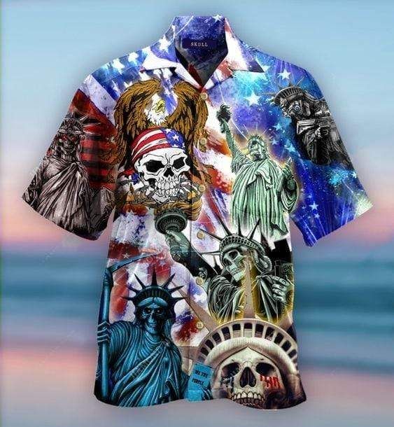 Get Here Hawaiian Aloha Shirts Liberty Skull