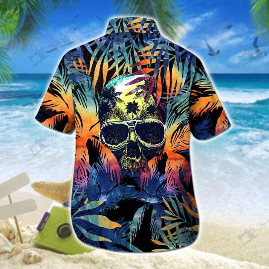 Get Here Hawaiian Aloha Shirts Skull Flower Leaves