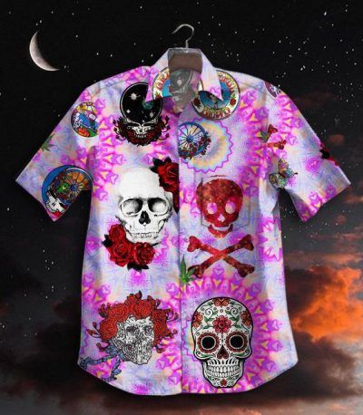Gettyshirt Skull Tropical Vintage Grateful Dead Cotton Mens Hawaiian Shirt V5-1