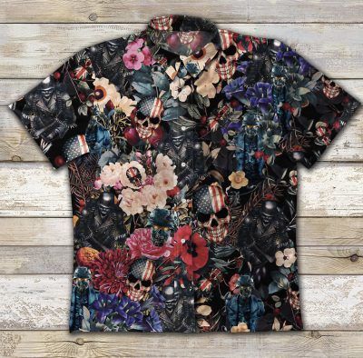 Gettyshirt Skull Vetaran Ad Vintage Cotton Mens Hawaiian