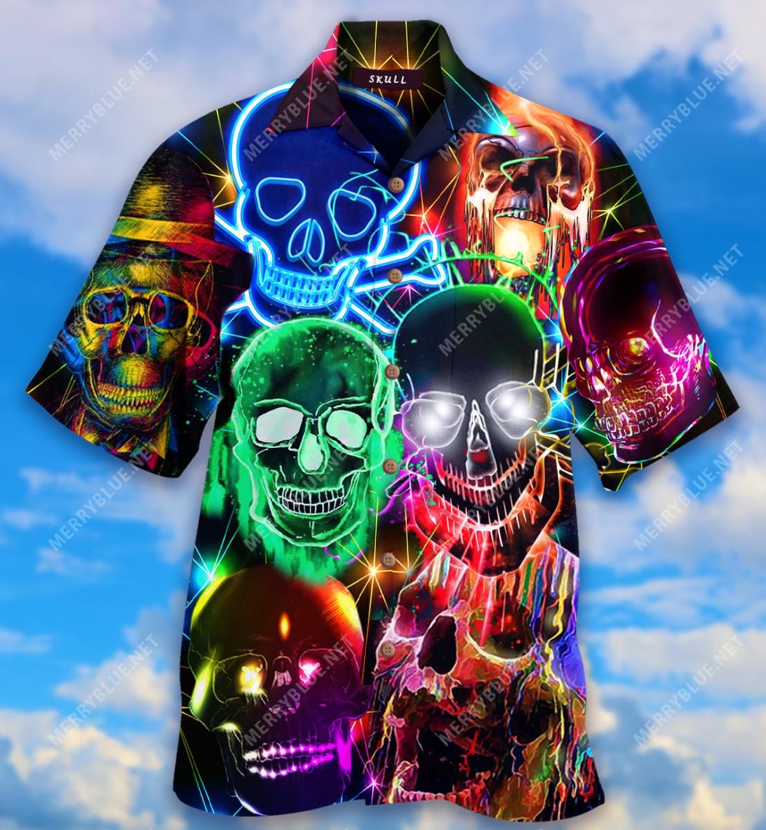 Glowing Skull Aloha Hawaiian Shirt Colorful