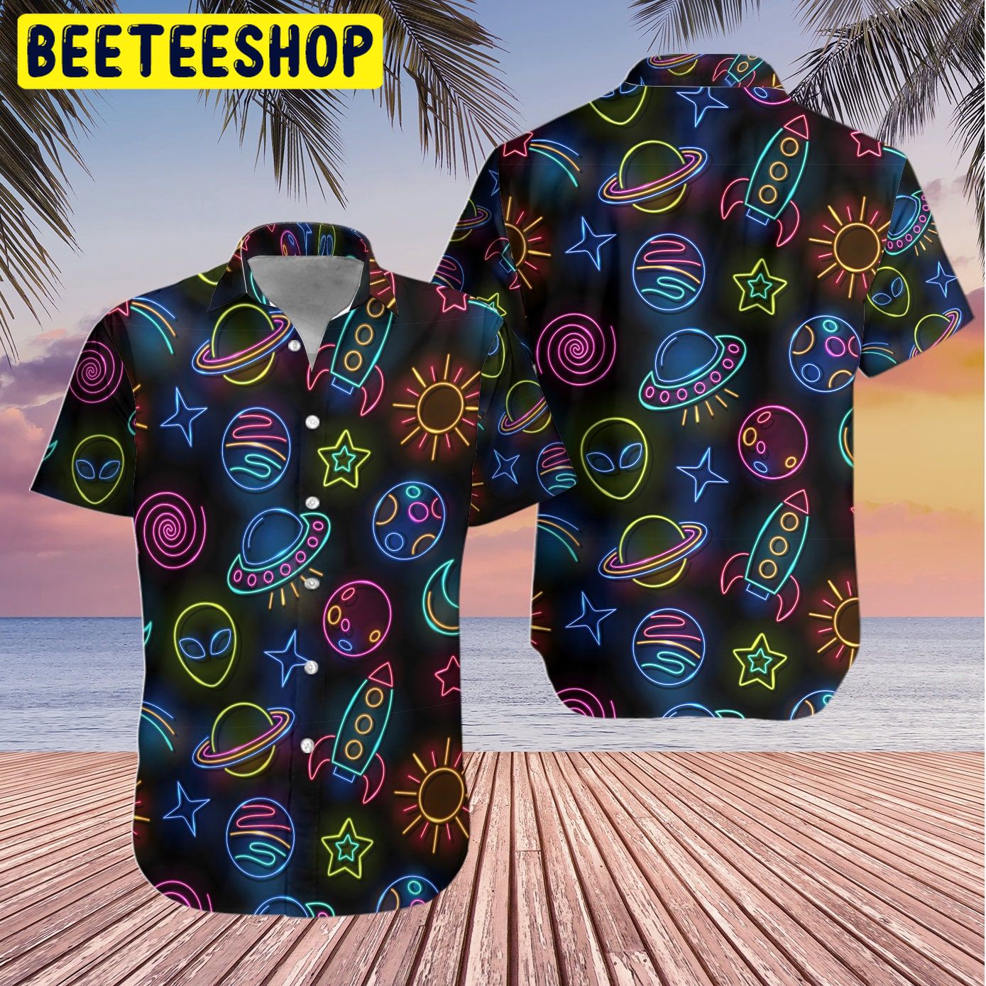 Glowing Space With Rainbow Star Trending Hawaiian Shirt-1