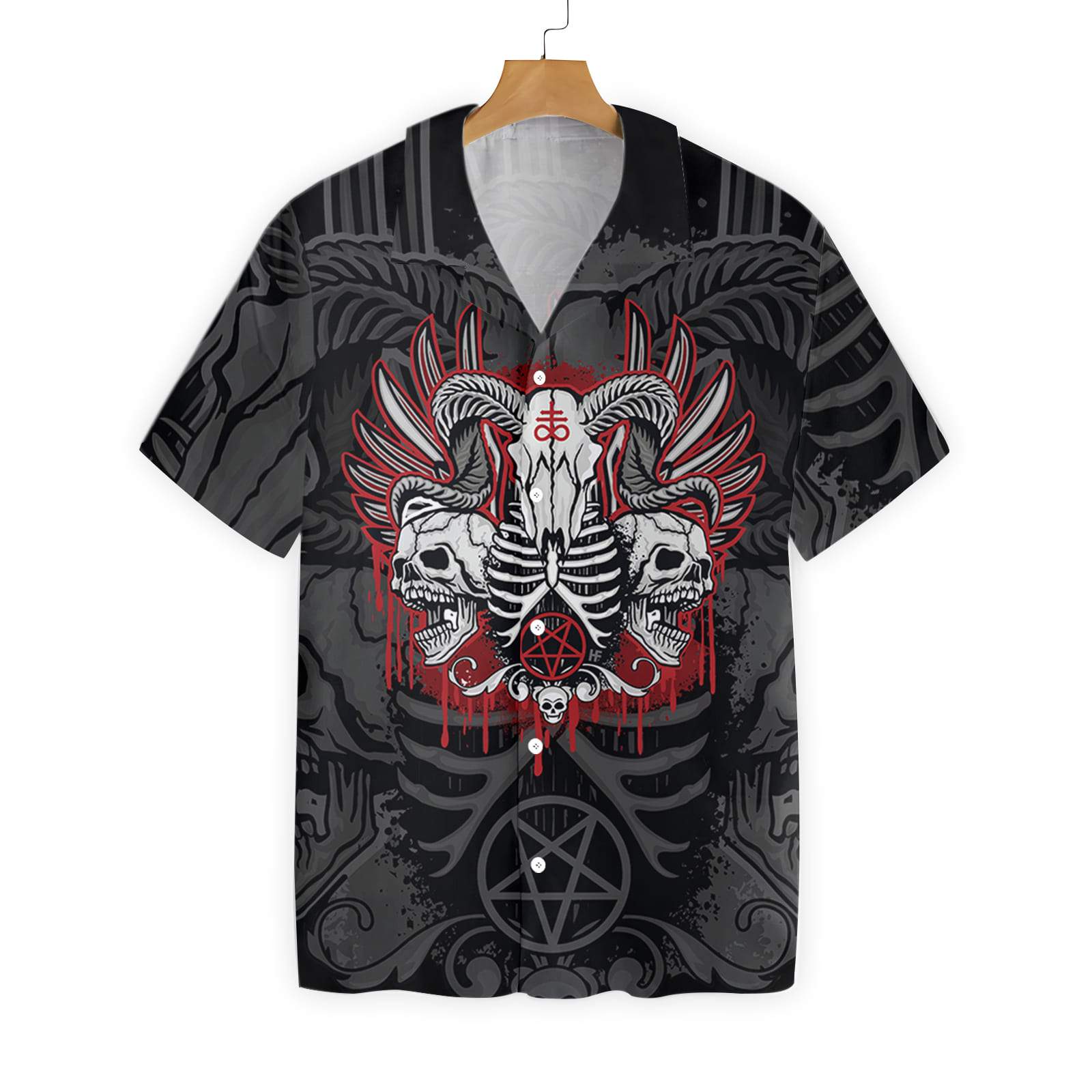 Goat Skull With Pentagram Satanic Goth Gothic Ez20 2312 Hawaiian Shirt