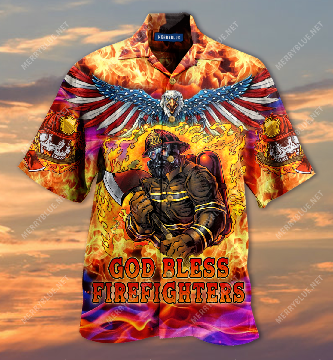 God Bless Firefighters Skull Unisex Hawaiian Shirt