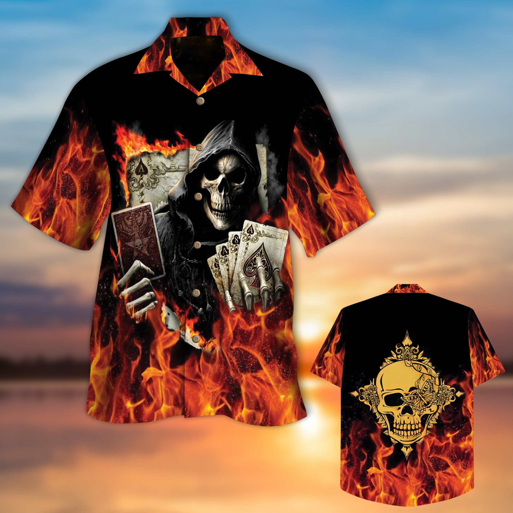 Golden Poker Skull Hawaiian Shirt