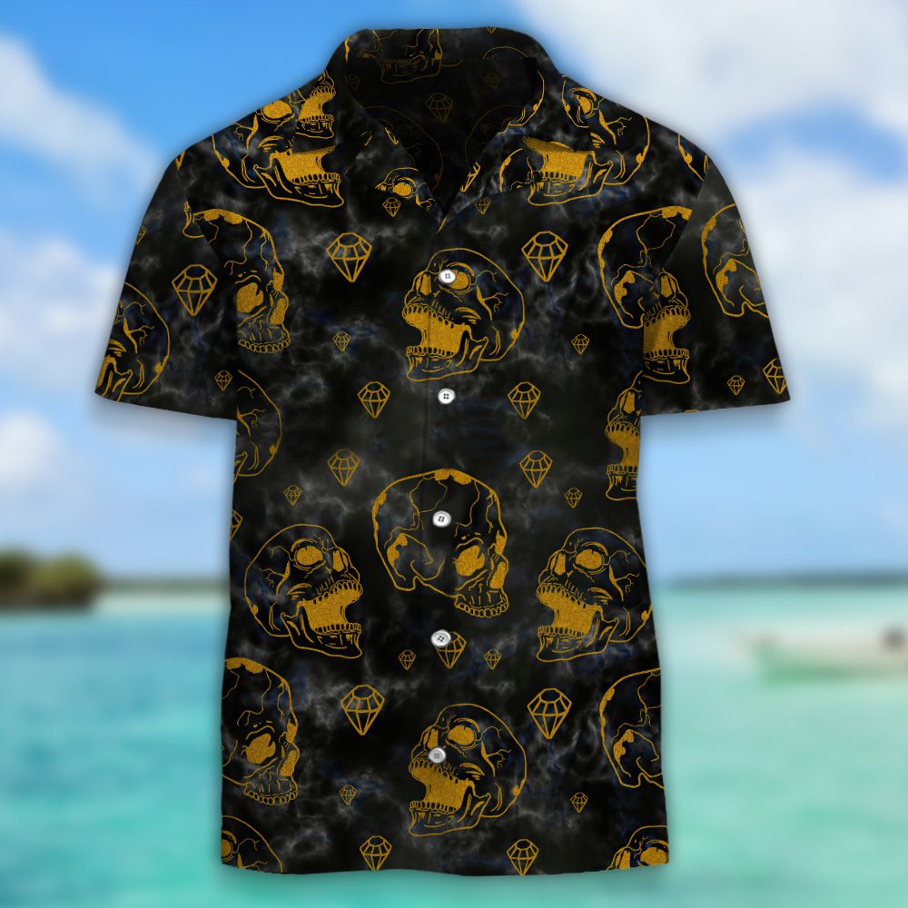 Golden Skull And Diamonds Hawaiian Shirt