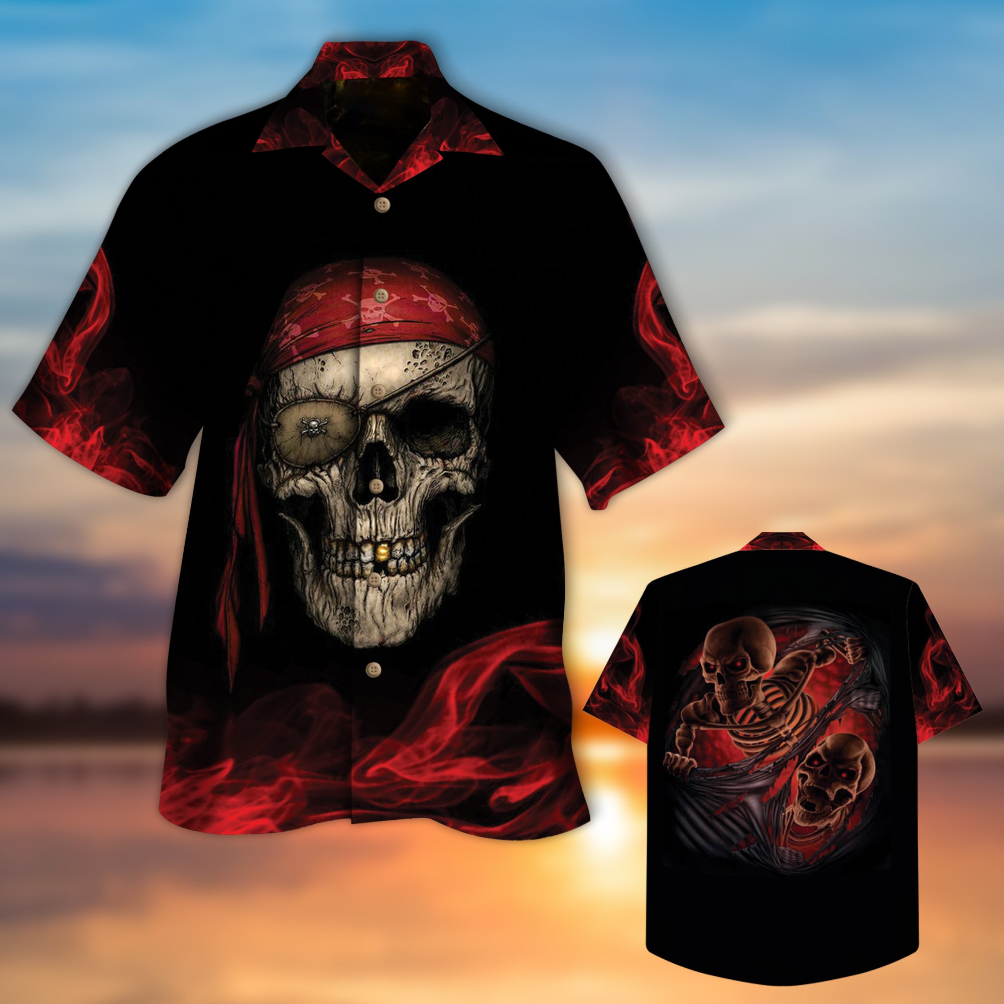 Golden Teeth Pirates Skull Hawaiian Shirt