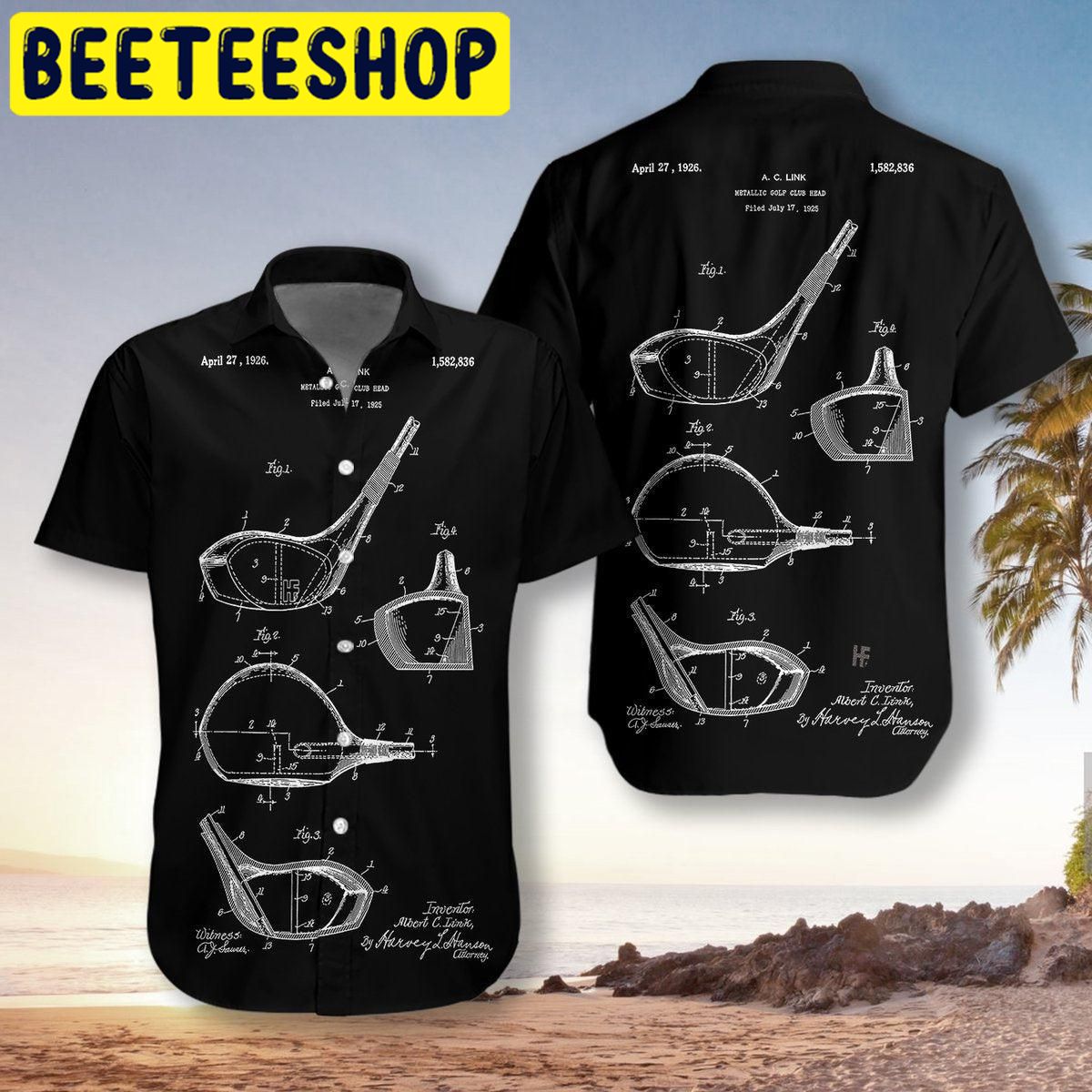 Golf Club Patent Blueprint Style Unisex Hawaiian Shirt-1