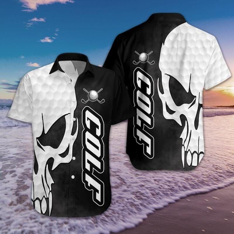 Golf Skull Aloha Hawaiian Shirt Colorful Short Sleeve Summer Beach Casual Shirt