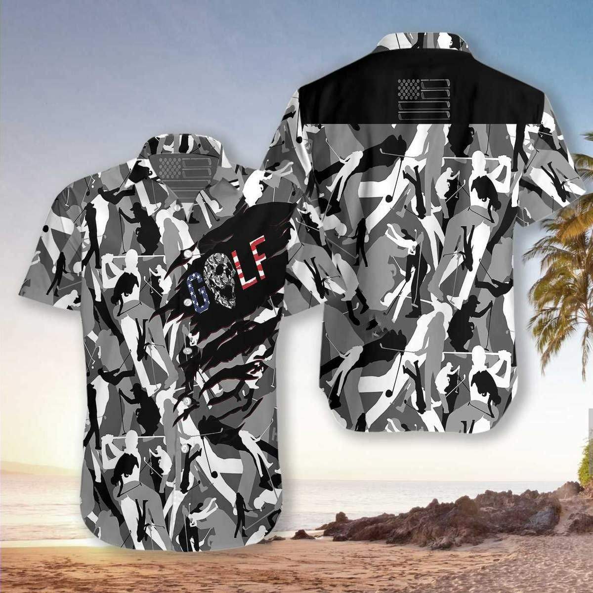 Golf Skull Camouflage Hawaiian Shirt For Men Women Adult