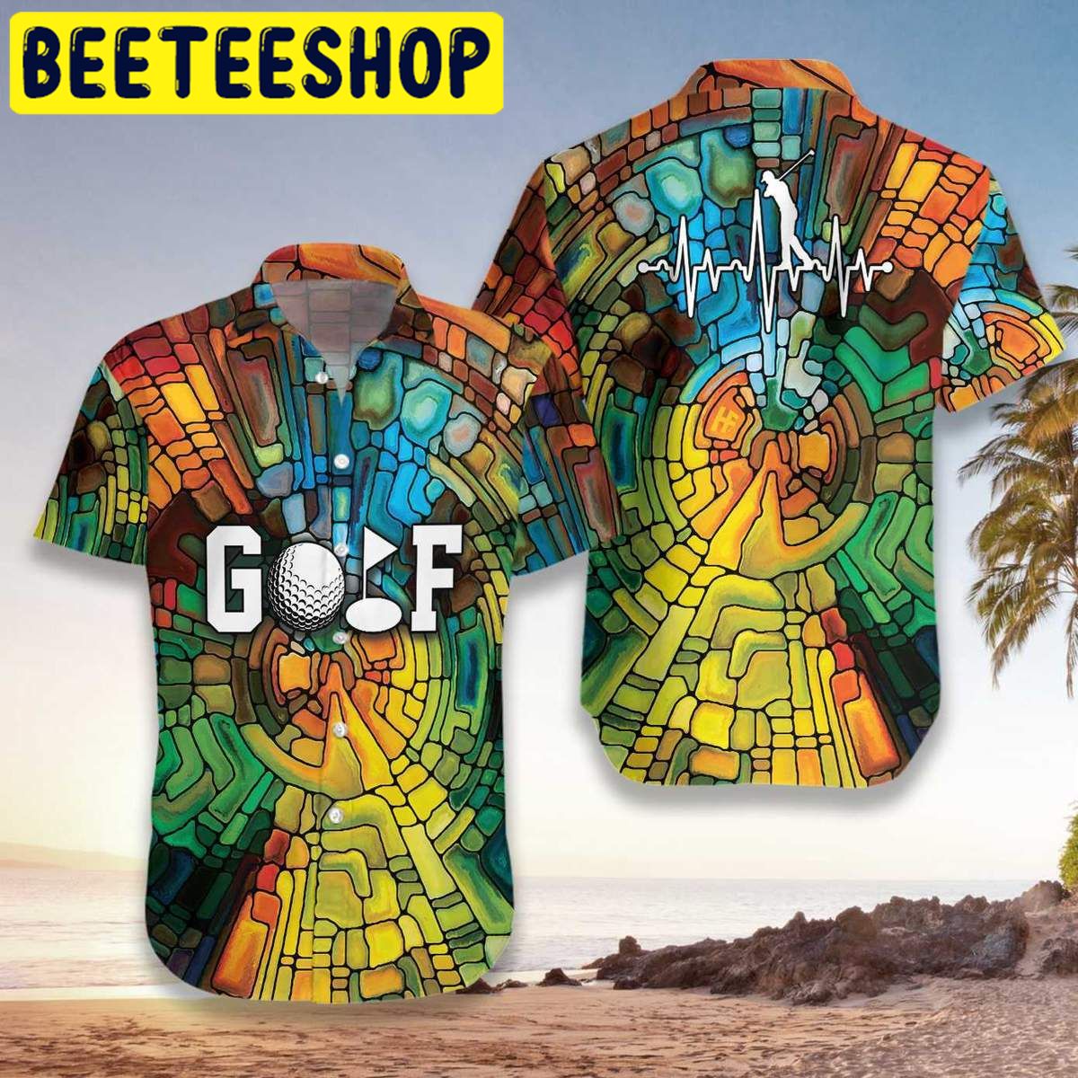 Golf Stained Glass Unisex Hawaiian Shirt-1
