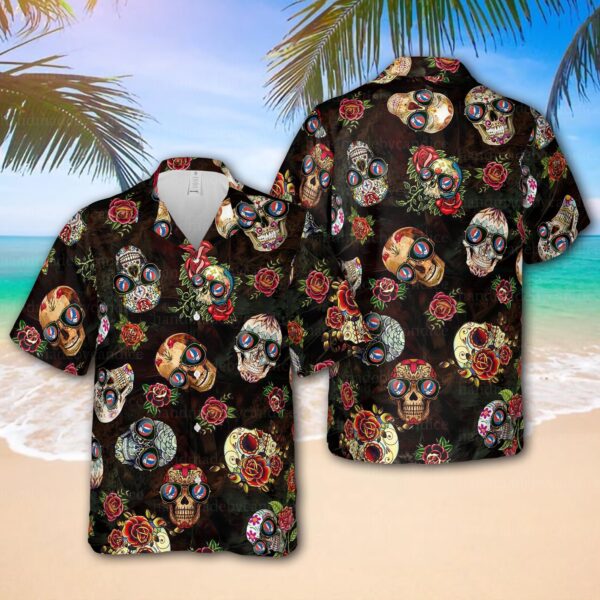 Grateful Dead Vintage Skull Floral Hawaiian Rock Music Shirt