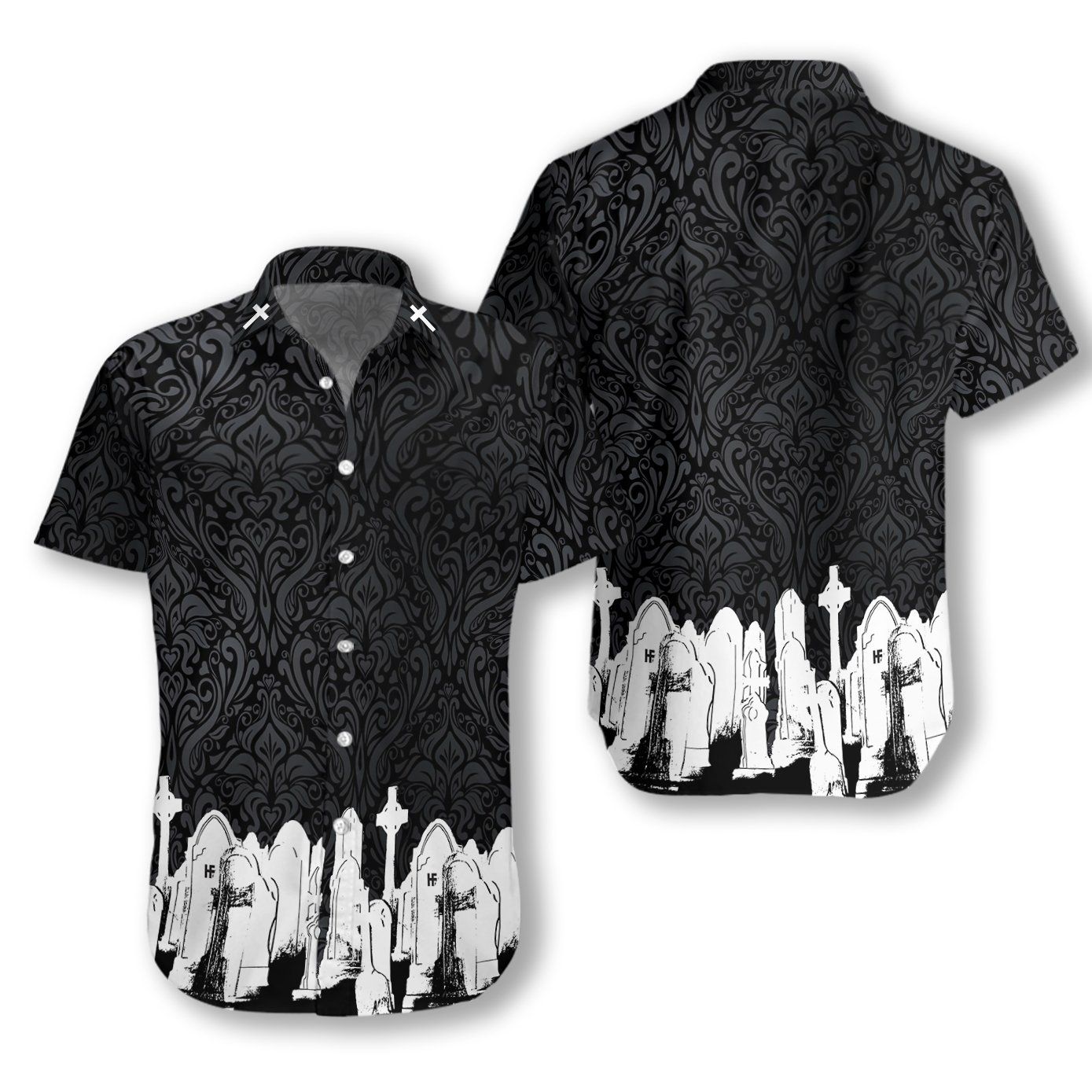 Graveyard Skull Goth Ez20 2610 Hawaiian Aloha Shirts