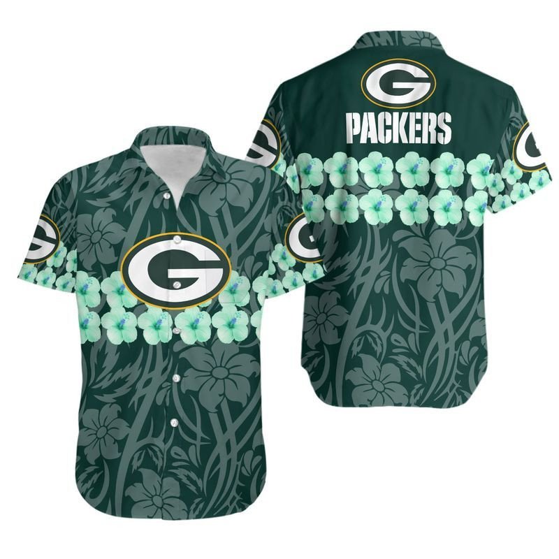 Green Bay Packers Flower And Logo Hawaiian Shirt For Fans-1