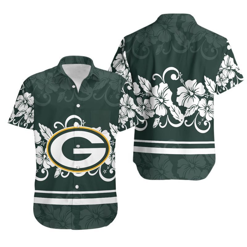 Green Bay Packers Hibiscus Flowers Hawaiian Shirt For Fans-1