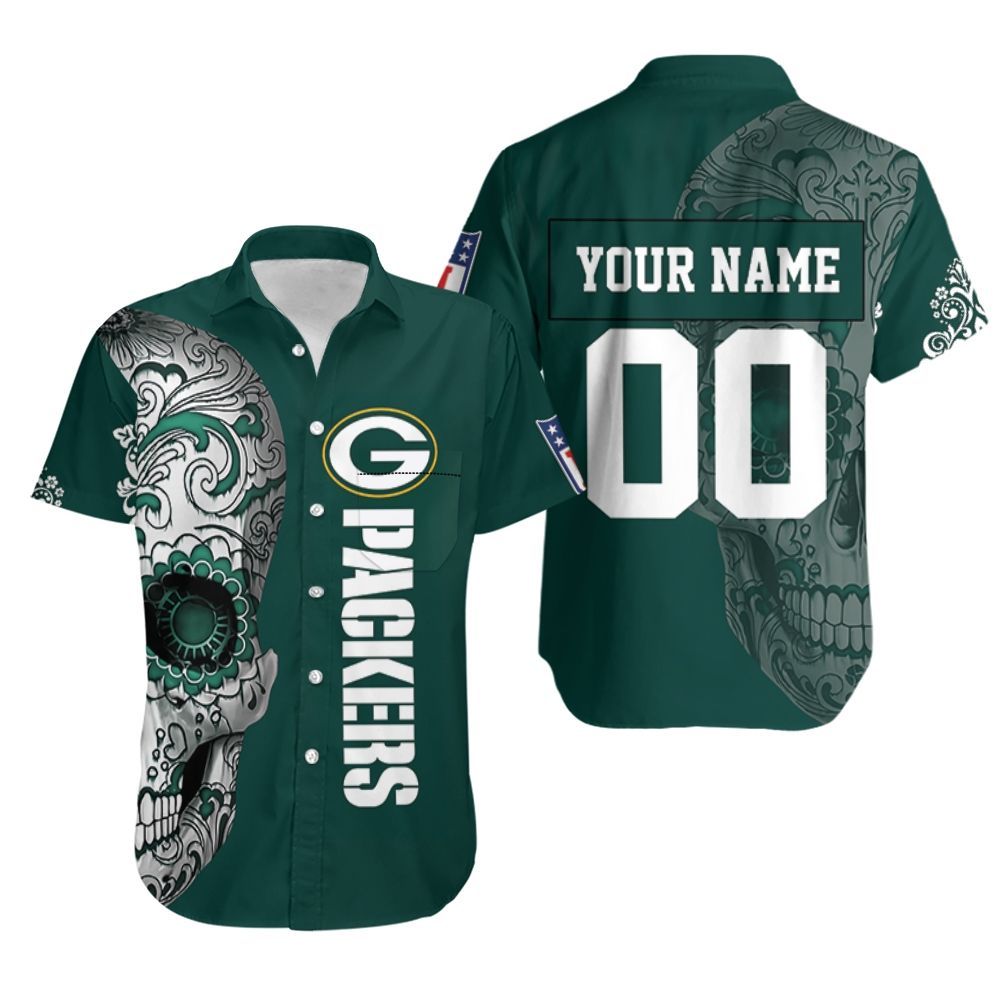 Green Bay Packers Nlf Fan Sugar Skull 3d Personalized Hawaiian Shirt 2