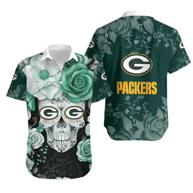 Green Bay Packers Skull Nfl Hawaiian Shirt For Fans-1