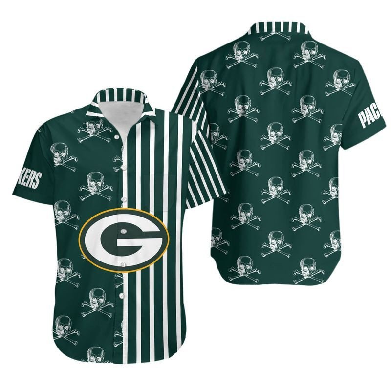 Green Bay Packers Stripes And Skull Hawaiian Shirt For Fans-1