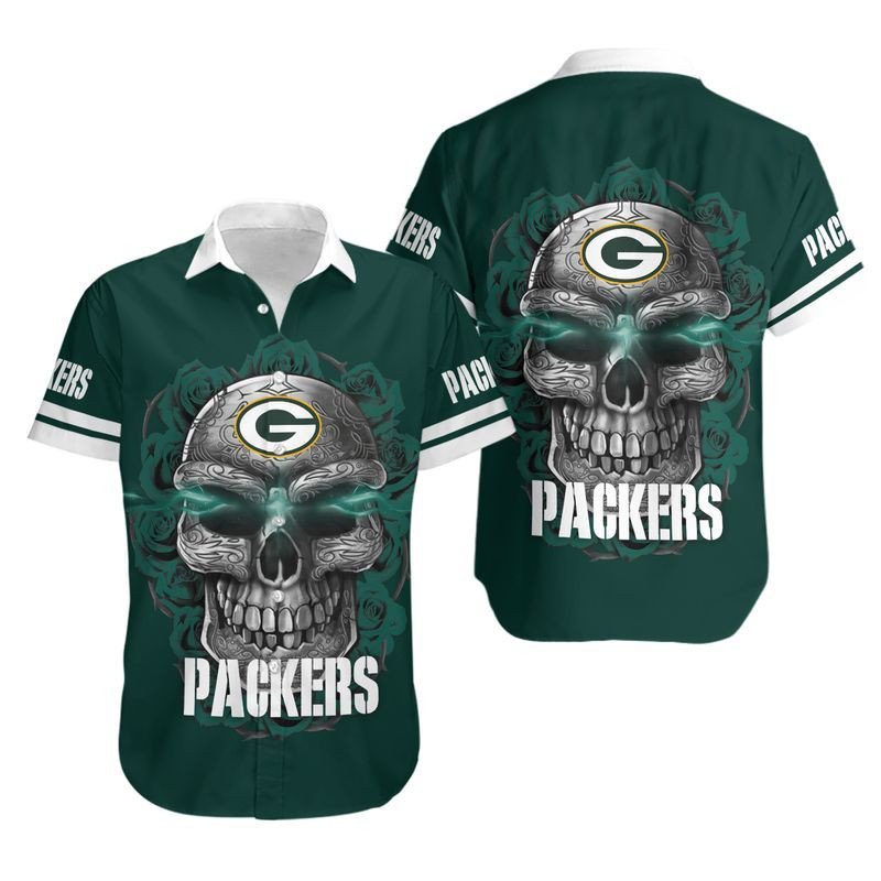 Green Bay Packers Stripes And Skull Hawaiian Shirt For Fans-2