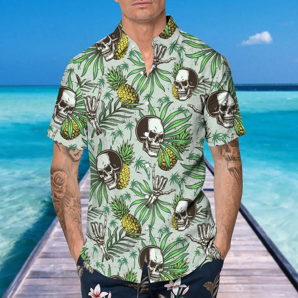 Green Pineapple Skull Hawaiian Shirt