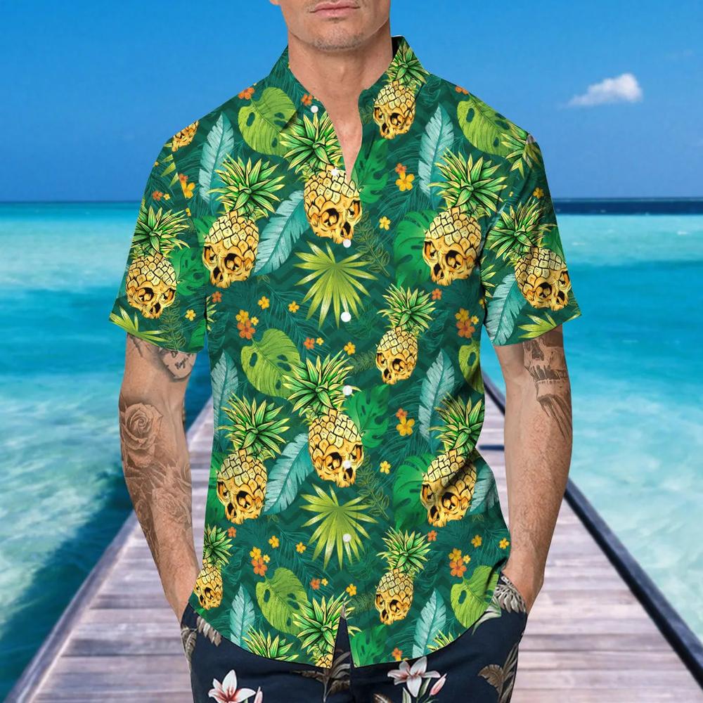 Green Pineapple Skull Tropical Hawaiian Shir