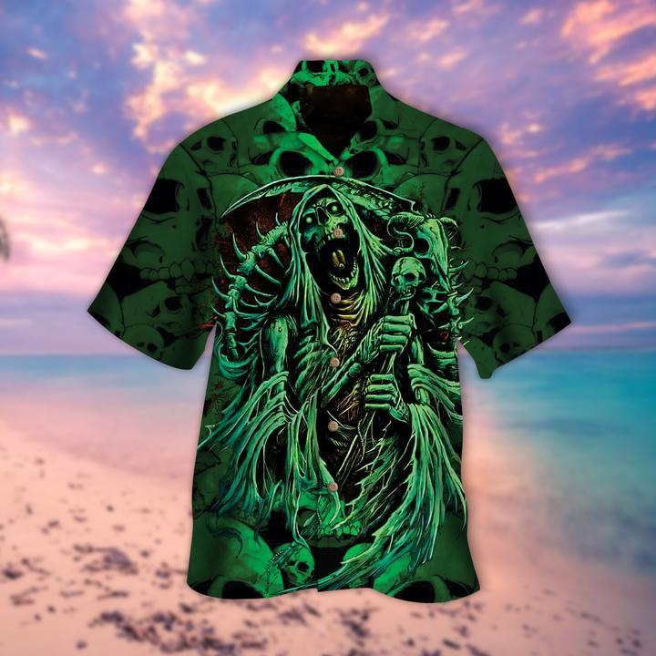 Green Skeleton Skull Halloween Hawaiian Shirt For Men Women Adult