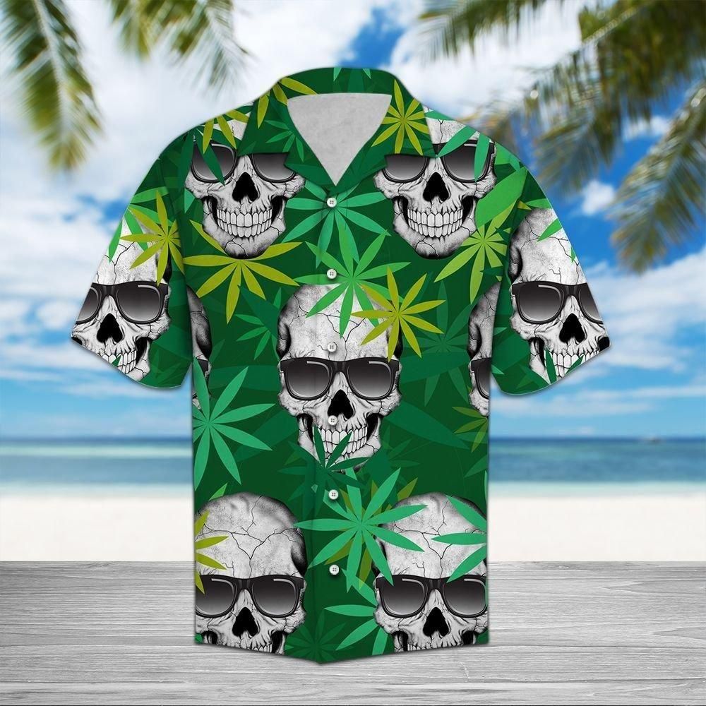 Green Skull Aloha Hawaiian Shirt Colorful Short Sleeve Summer Beach Casual Shirt