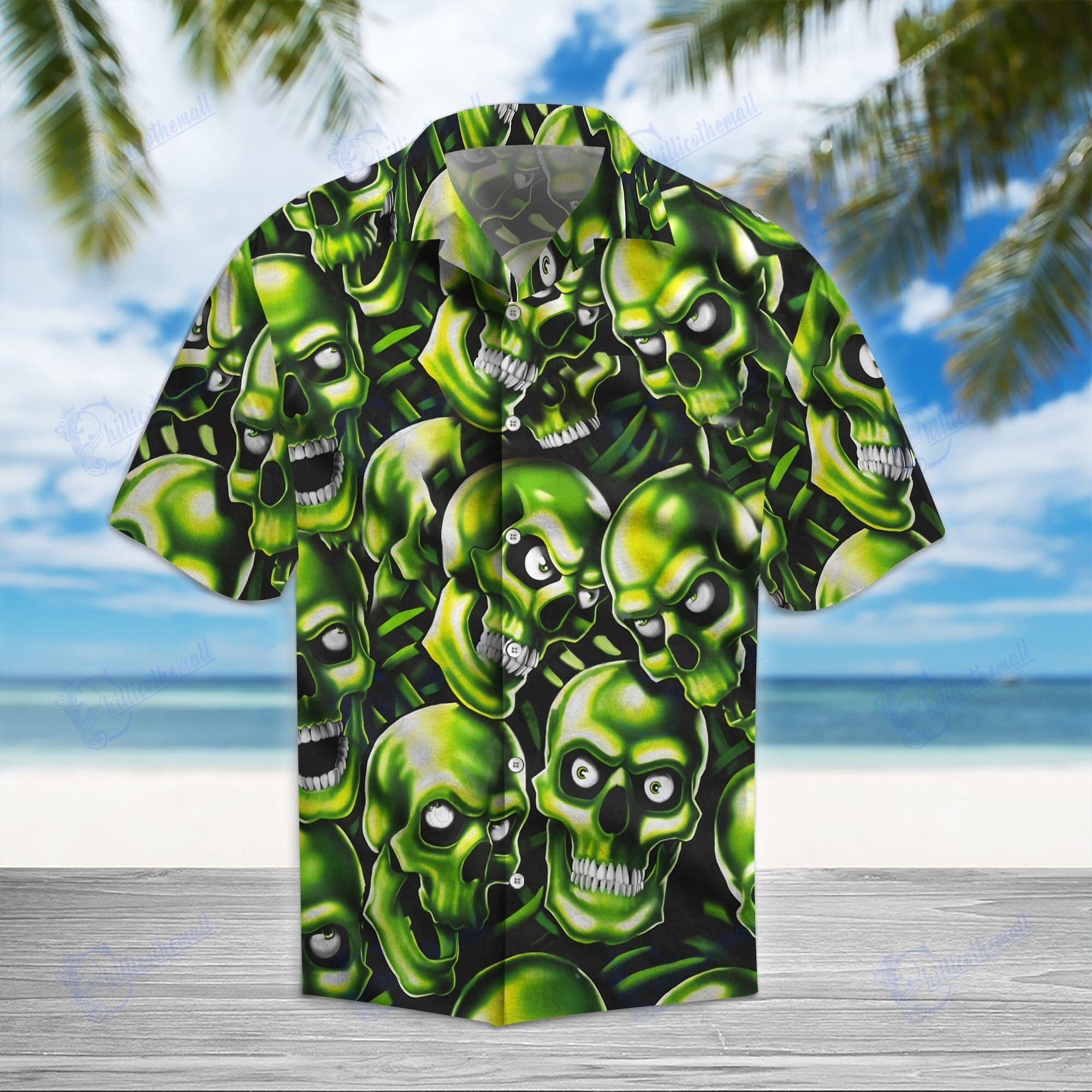 Green Skull The Mask Hawaiian Aloha Shirt