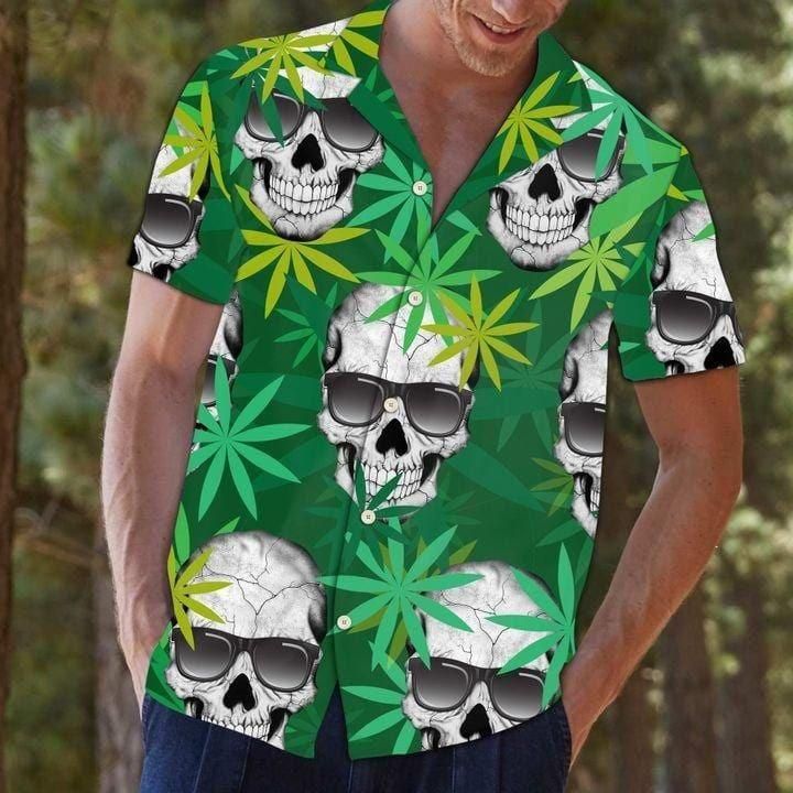 Green Skulls Hawaiian Shirt Colorful Short Sleeve Summer Beach