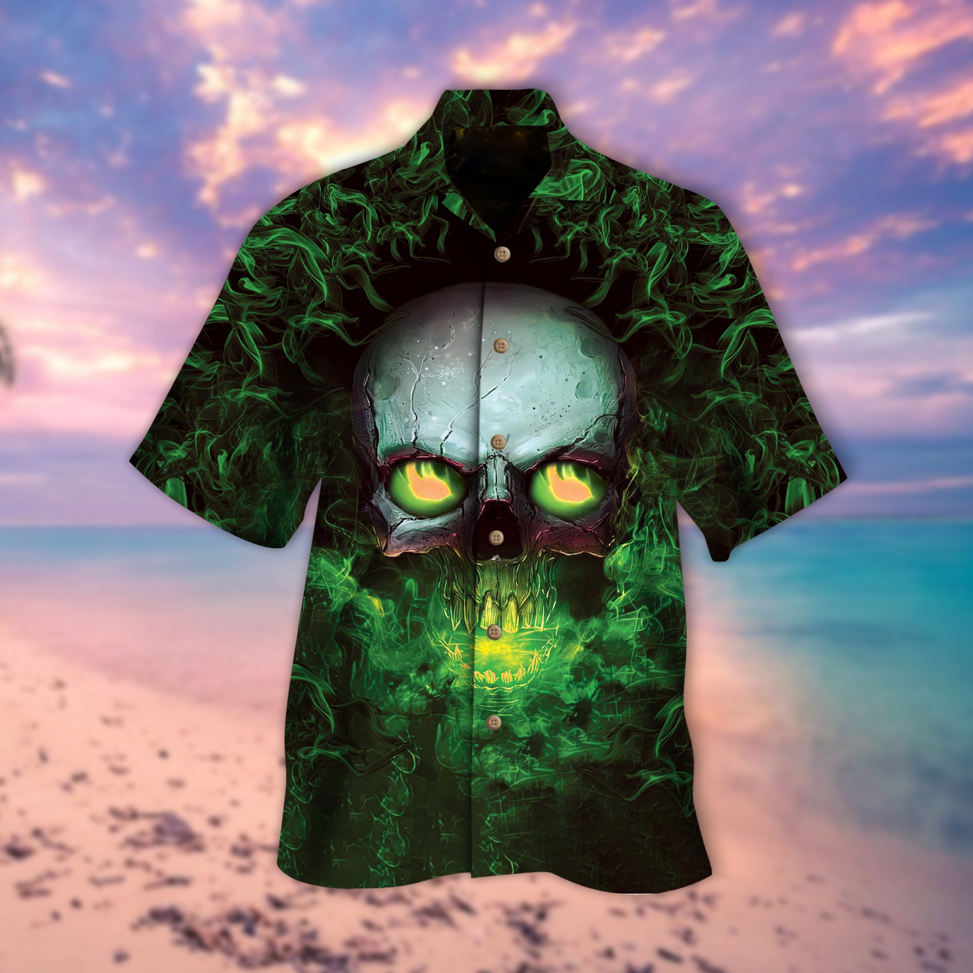 Green Smoke Skull Hawaiian Shirt – Nt0126-1