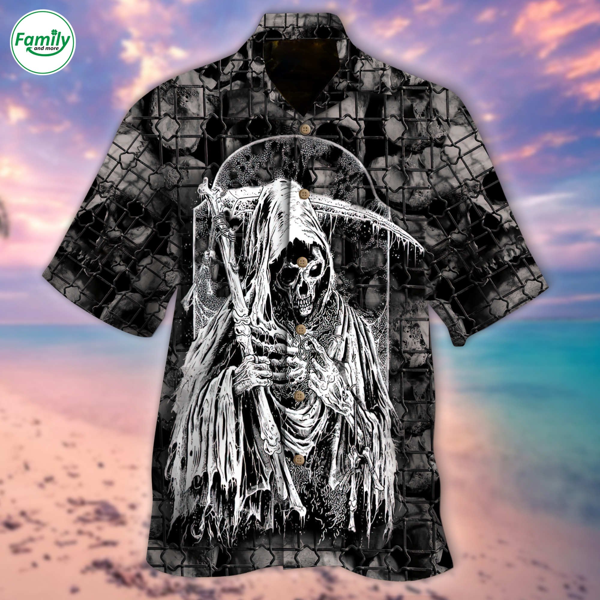 Grid Skull Hawaiian Shirt