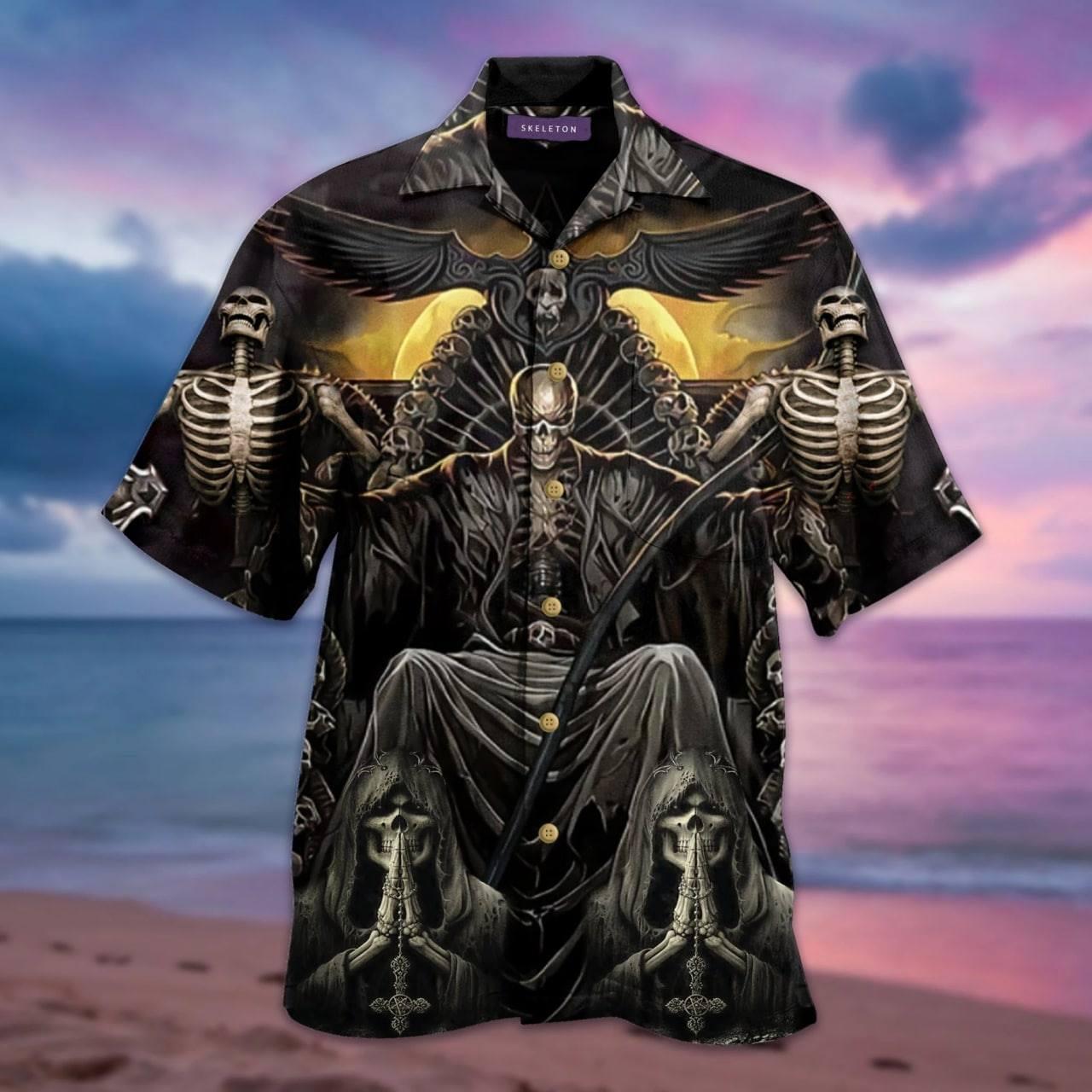 Grim Reaper Dark Skull Hawaiian Shirt Unisex Full Size Adult Colorful