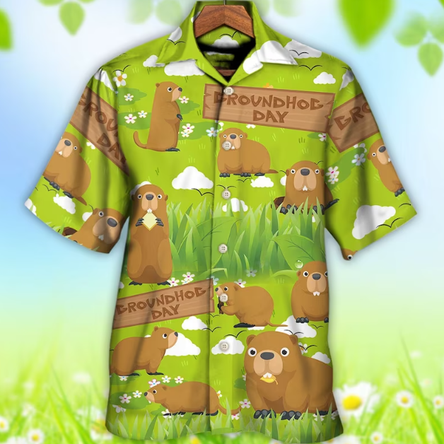 Groundhog Happy Day With Grass Flowers Garden Hawaiian Shirt