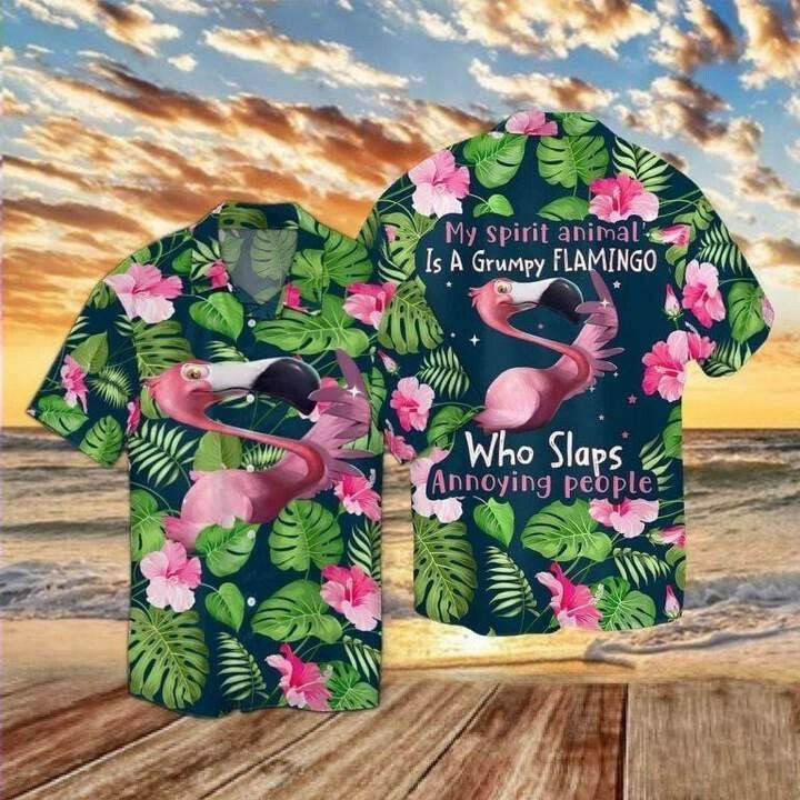 Grumpy Flamingo 3d All Over Printed Hawaiian Shirt