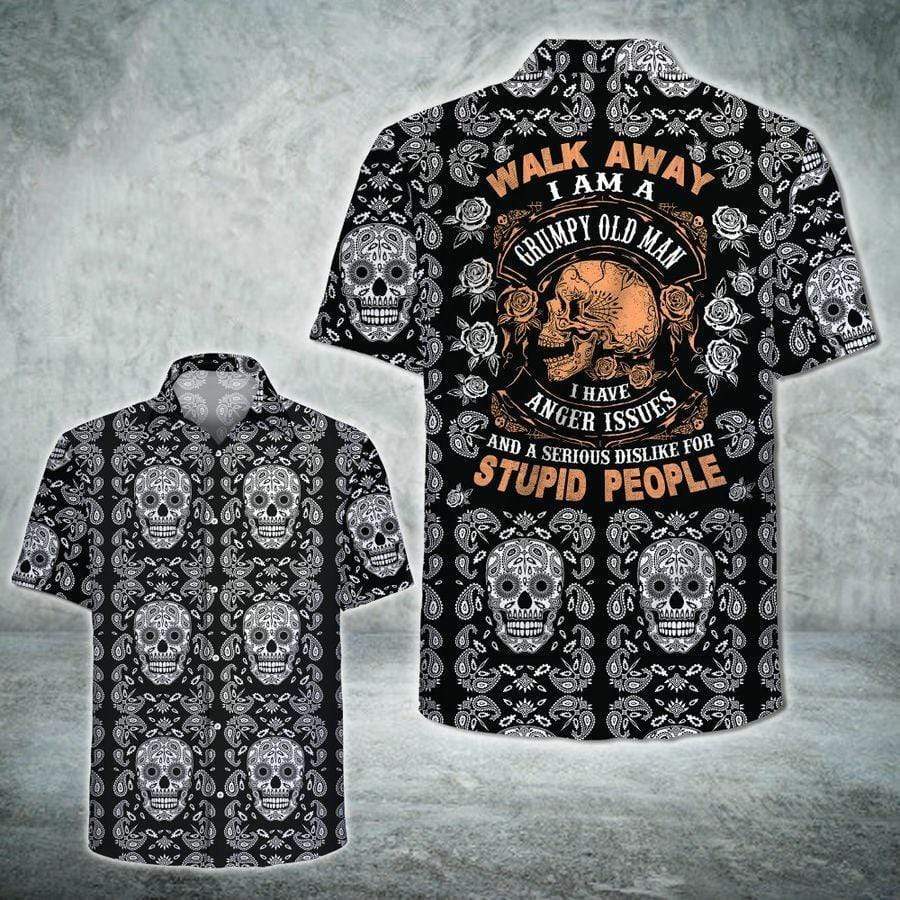 Grumpy Old Man Skull Pattern Hawaiian Shirt For Men Women Adult