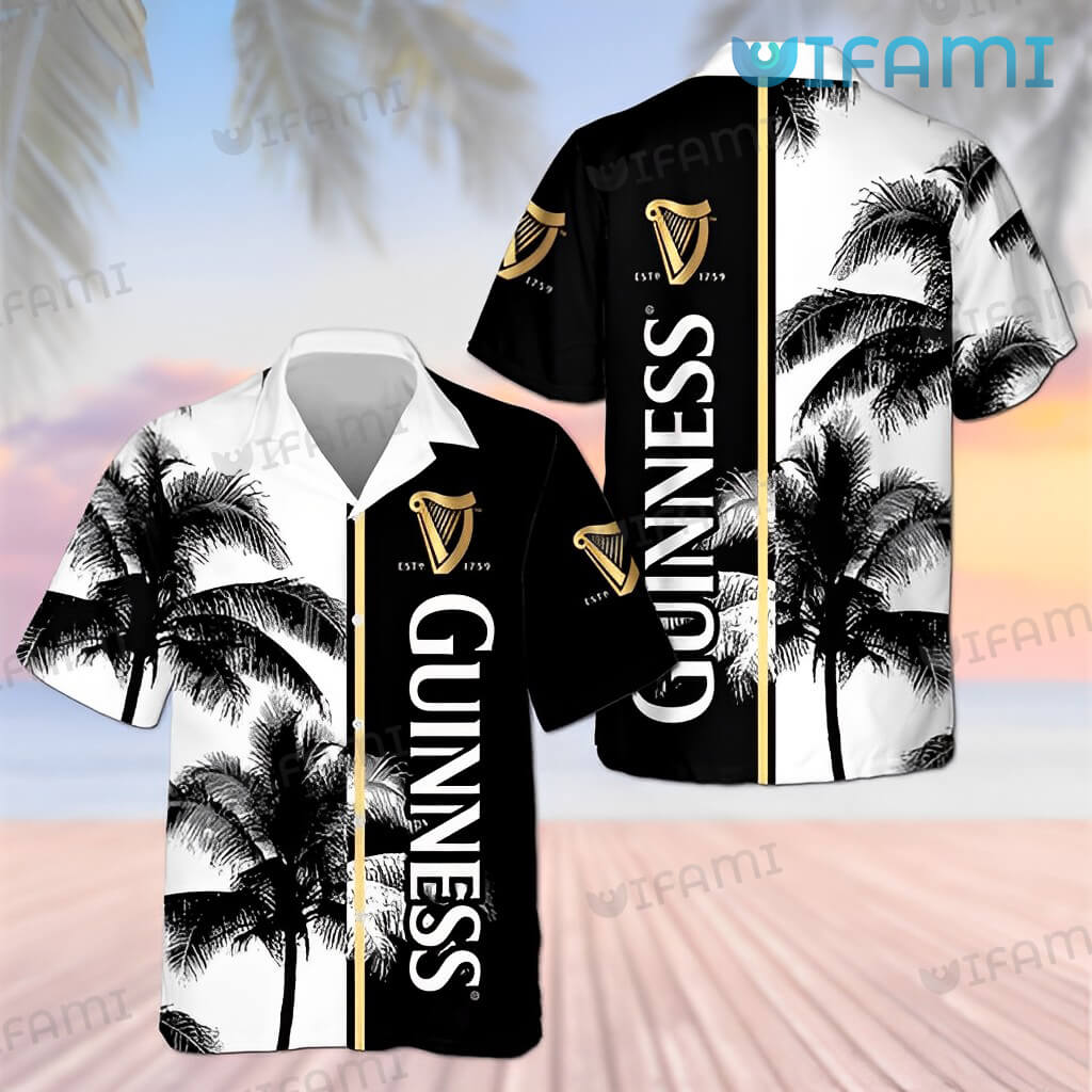 Guinness Hawaiian Shirt Coconut Tree Black White Guinness Beer Gift